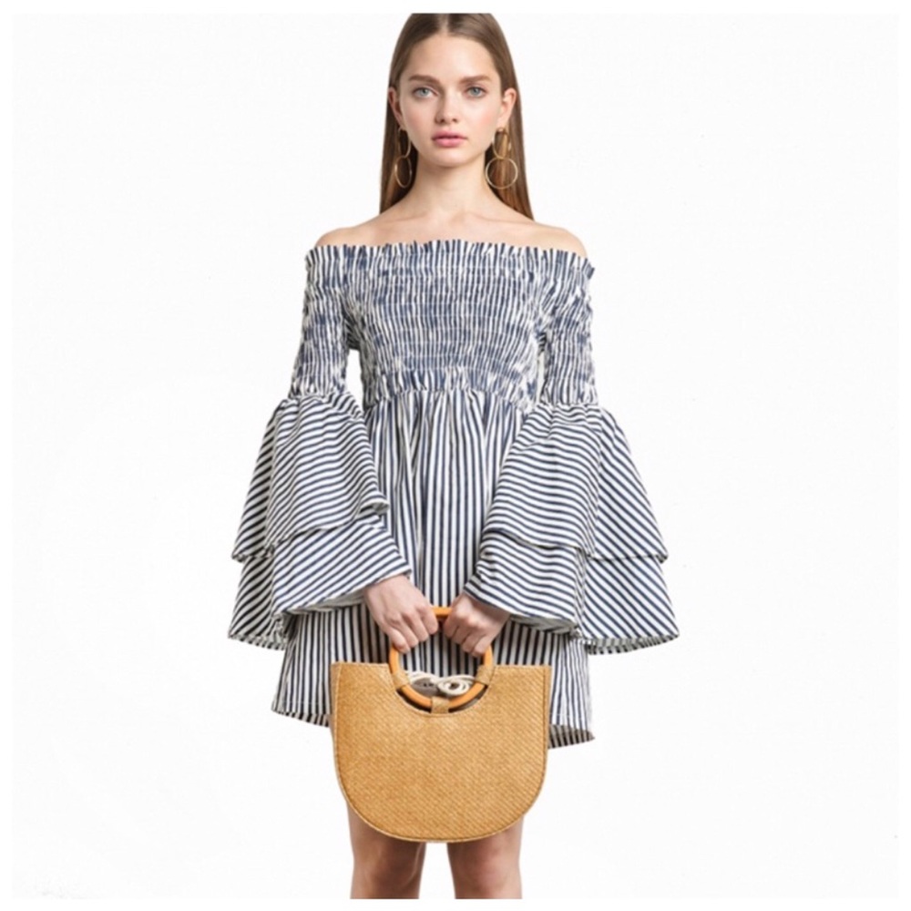 Striped Off-Shoulder Bell Sleeve Top